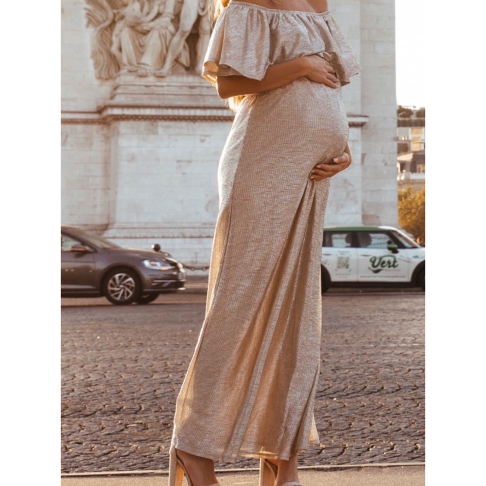 PINKBLUSH Gold Maternity Maxi Dress